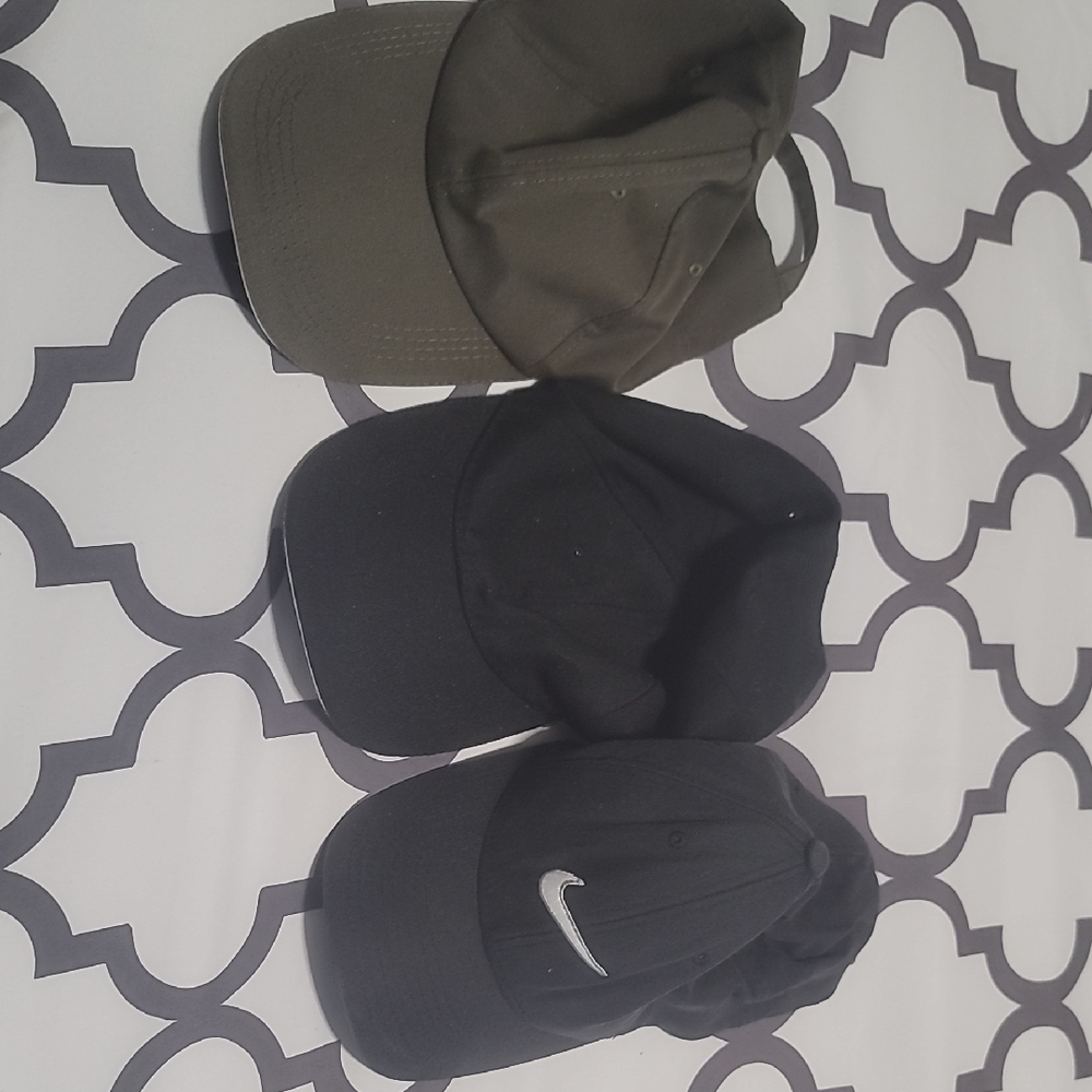 Nike Black Swoosh Logo and Olive Caps